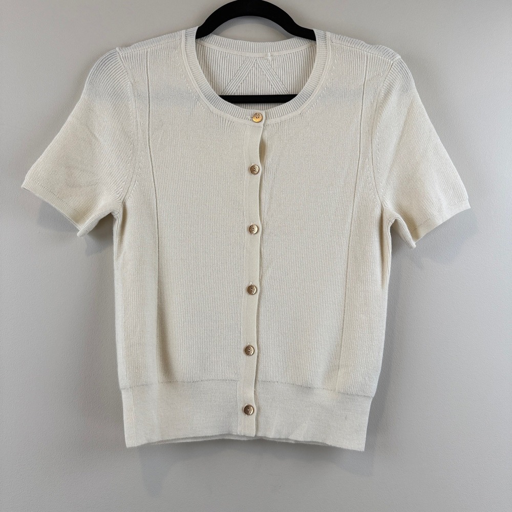 Rag & Bone Cardigan Womens Small Quiet Luxury Ribbed Knit Gold Tone Button Top
